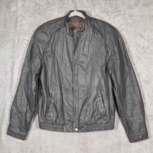 VTG Charleys Gray Leather Cafe Racer Jacket Men 40 M Korea Moto Bomber 90s Biker